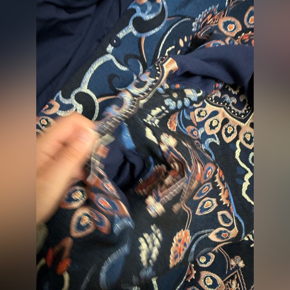 CHICOS 4 (US 20/22)jacquard embroidered topper jacket blue metallic lined boho - Picture 13 of 15